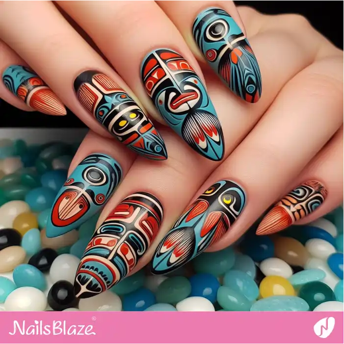 Abstract Salmon-inspired Haida Gwaii Nails | Canadian | Tribal - NB1848